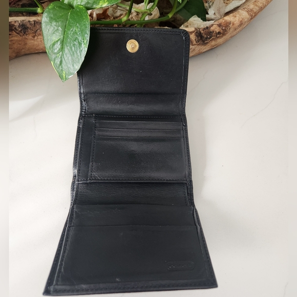 Vintage COACH Black Leather Trifold Multifunction Wallet w/ Kisslock Coin Purse - Picture 6 of 11